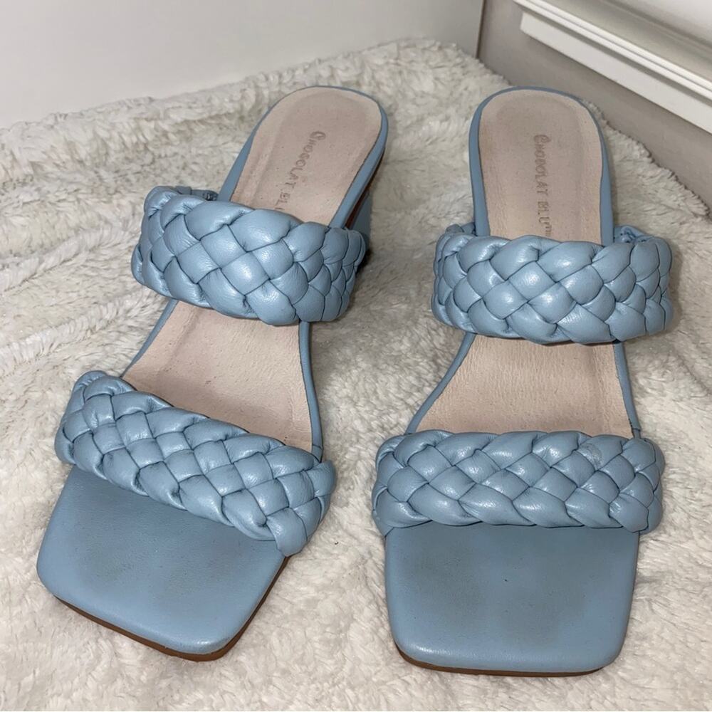 Chocolat Blu Boutique Brand Blue Braided Strap Block Heel Sandal